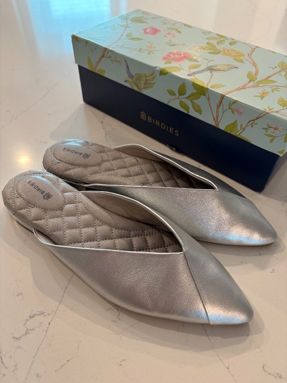 Birdies Silver Leather Flats